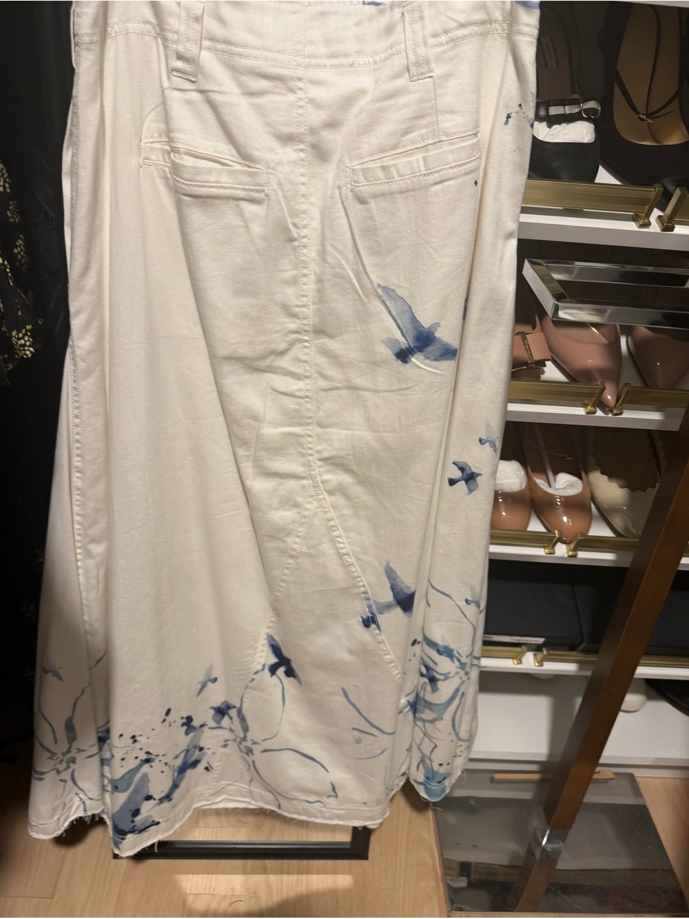 Pilcro by Anthropologie Cream A-Line Skirt with Blue Bird & Floral Print - Picture 2 of 3